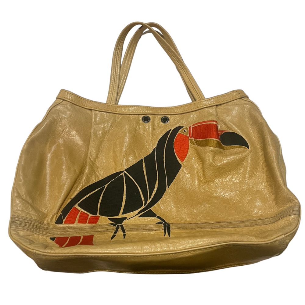 R&Y Augousti Purse Toucan Black Orange Embroidery Yellow Leather Shoulder Bag